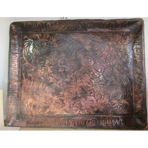 1217 - Arts & Crafts copper tray incised scrolled foliate decoration, 52 x 41 cm; together with silver plat... 