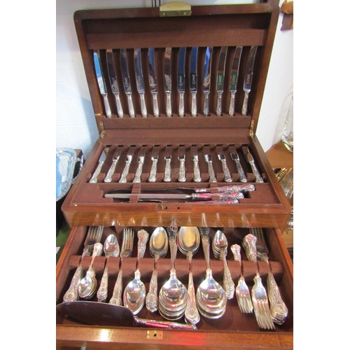 1222 - Art Deco walnut cased canteen of Kings handled flatware comprising various knives, spoons, forks and... 