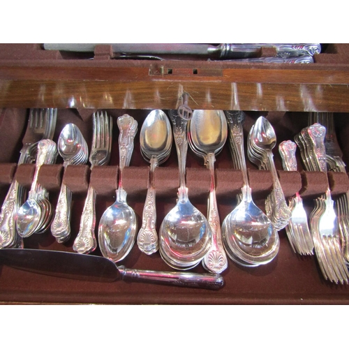 1222 - Art Deco walnut cased canteen of Kings handled flatware comprising various knives, spoons, forks and... 