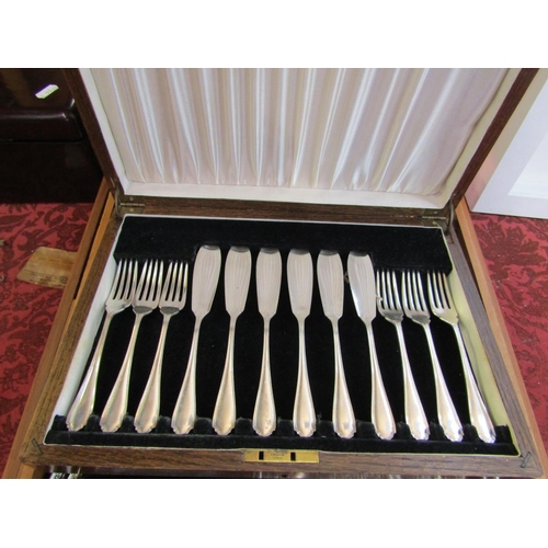 1236 - Teak cased canteen of Kings handle flatware together with a further oak cased canteen of fish cutler... 