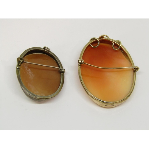 1354 - 9ct oval cameo pendant / brooch, together with a further similar 800 silver example (2)