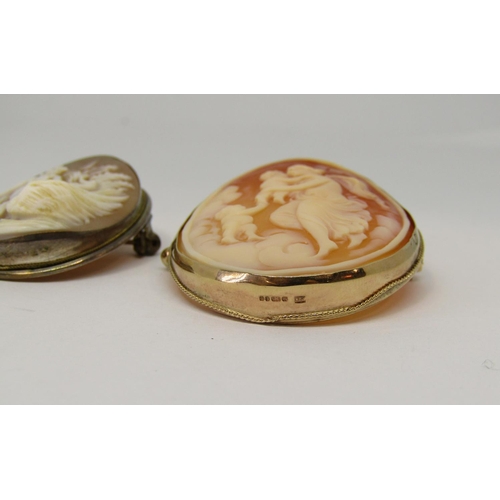 1354 - 9ct oval cameo pendant / brooch, together with a further similar 800 silver example (2)