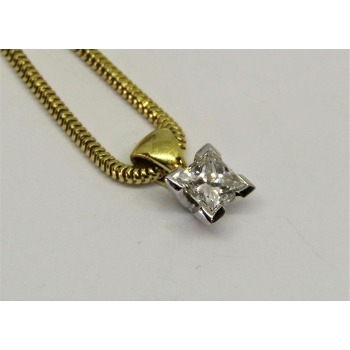 1390 - 18ct princess cut diamond pendant necklace, the stone 0.30cts approx, 5.7g