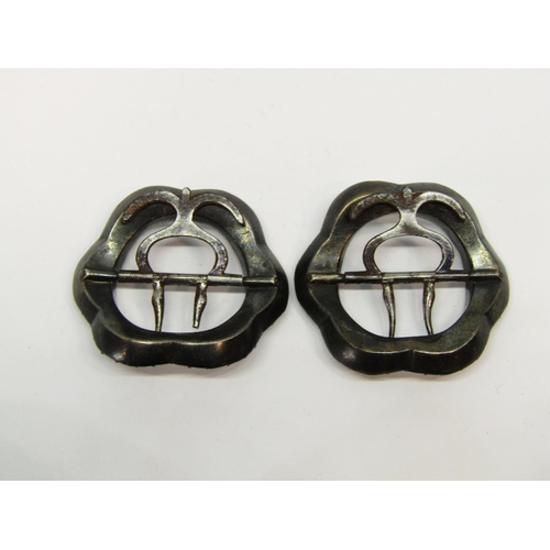 1396 - Pair of Georgian black dot paste shoe buckles (one prong af)