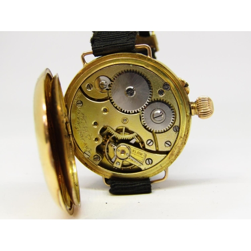 1446 - 18ct half hunter lugg watch by Stewart Dawson & Co Ltd, the front with enamelled Roman numerals (AF)... 