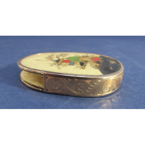 1501 - Good quality yellow metal and snakeskin glasses case by Hamblin Ltd of London, hand painted with a c... 