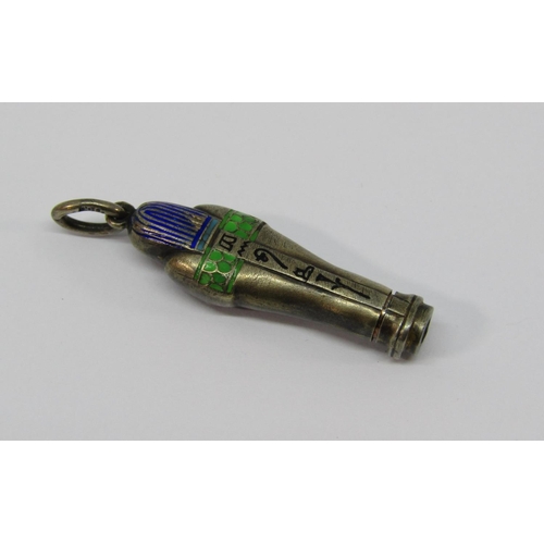 1503 - Good quality yellow metal and enamelled novelty propelling pencil in the form of an Egyptian sarcoph... 