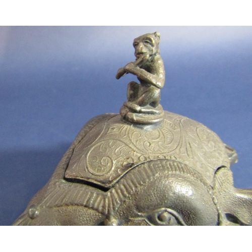 1508 - Meriden Company cast metal novelty ink well in the form of a monkey perched on an elephant head with... 