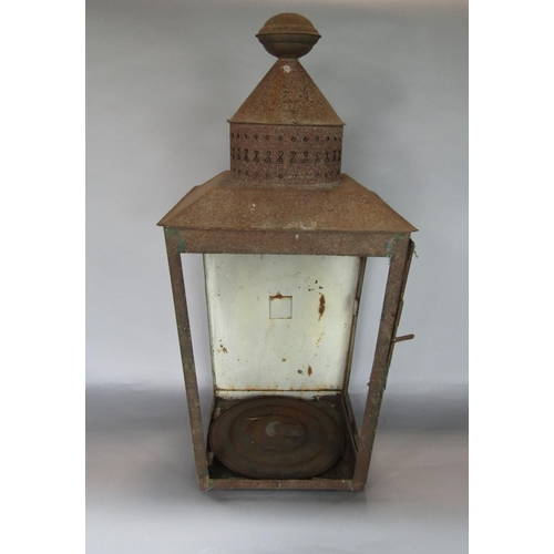 1609 - A collection of four similar conical lanterns, three with vellum type panels and grill frontage, the... 