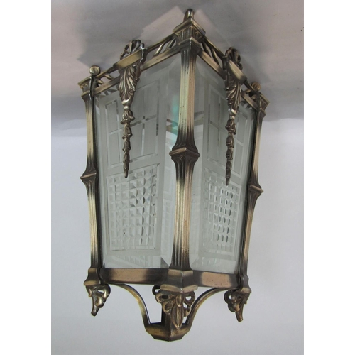 1616 - Art Deco chrome and cut glass square tapered lantern, 32cm high