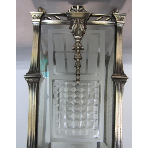 1616 - Art Deco chrome and cut glass square tapered lantern, 32cm high