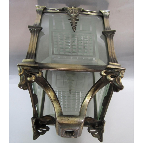 1616 - Art Deco chrome and cut glass square tapered lantern, 32cm high