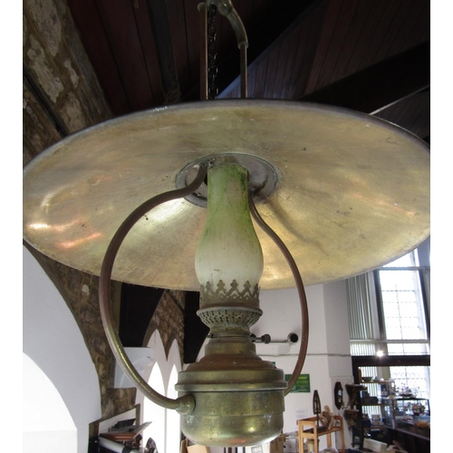 1618 - Early 20th century brass hanging lantern, with shade and brass bracket, 60cm high approx