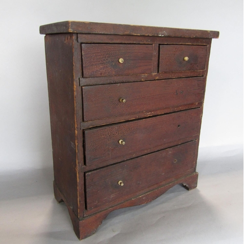 1620 - Victorian pine apprentice chest of drawers, fitted with two short over three long drawers, 31cm high