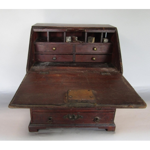 1623 - Good Georgian mahogany apprentice piece bureau, the fall front enclosing a fitted interior, with sma... 