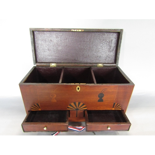 1626 - Late 18th/early 19th century, possibly American Colonial inlaid mahogany tea caddy, the hinged lid e... 