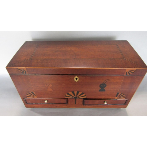 1626 - Late 18th/early 19th century, possibly American Colonial inlaid mahogany tea caddy, the hinged lid e... 