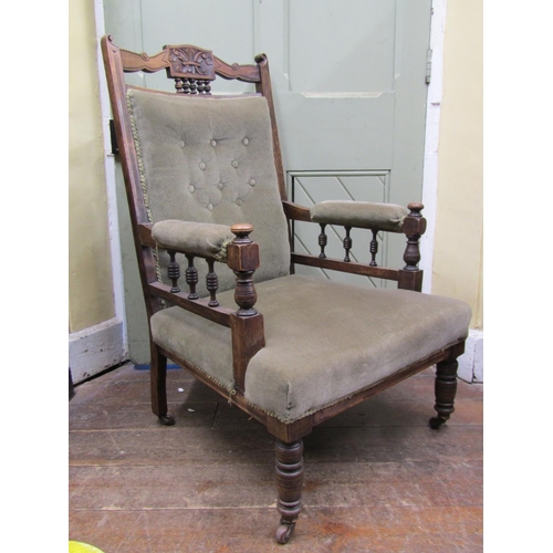 2250 - An Edwardian drawing room chair with upholstered seat padded back and arm rests reeded and carved fr... 