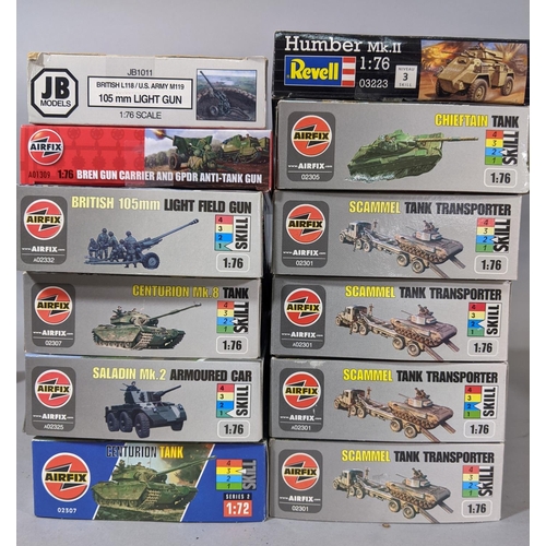 107 - 15 model military vehicle kits including the following: 11 Airfix 1:76 scale; Scammel Tank Transport... 