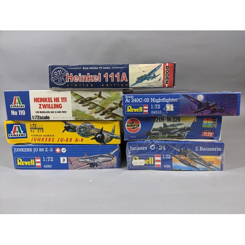 134 - 7 boxed model aircraft kits including Airfix Mistel, others by Revell, Italeri and Roden, all 1:72 s... 