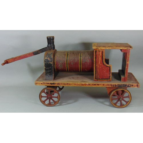 138 - Large vintage wooden pull along /ride on toy train, length (excluding handle) 64cm