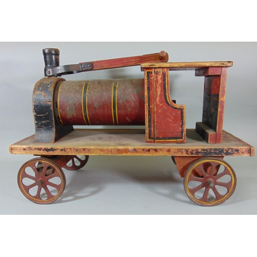 138 - Large vintage wooden pull along /ride on toy train, length (excluding handle) 64cm