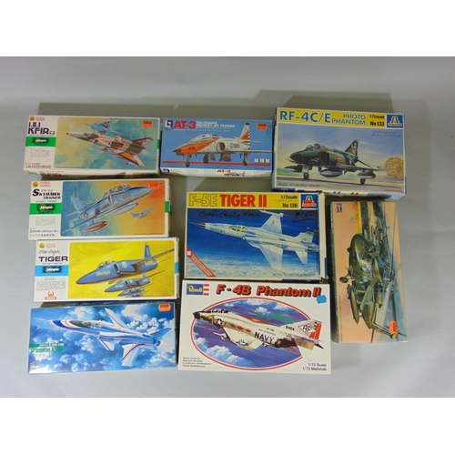 139 - 9 model plane kits by Hasegawa, Italaeri, Lo Model and Revell, all unchecked, several with sealed in... 