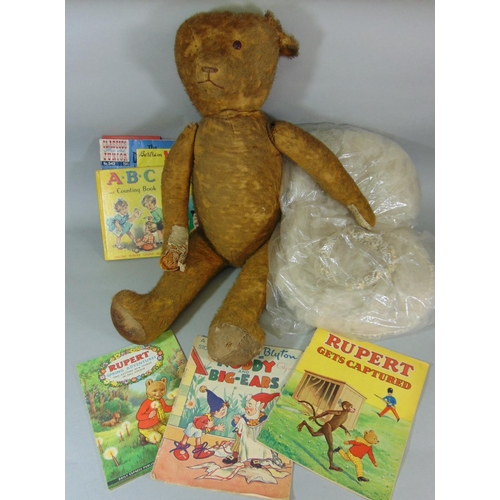 143 - Mixed lot including large teddy bear (AF) for restoration height 77cm, vintage children's magazines ... 