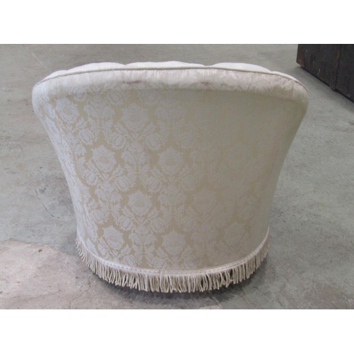 2333 - A low cream ground floral upholstered bedroom/occasional chair with fan/shell shaped back, loose fea... 