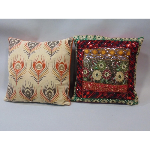 1568 - Collection of 12 contemporary cushions, most with striking patterns including 2 sequinned cushions b... 