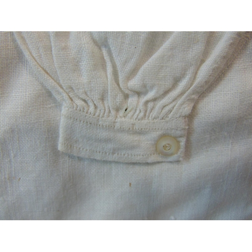 1573 - Victorian hand made sampler of linen shirt with finely worked sleeves, cuffs, collar, hem in glazed ... 