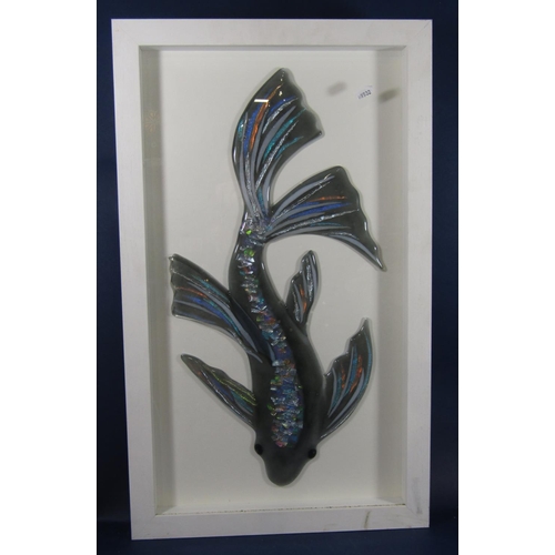 1146 - Cased lustred glass study of a Koi Carp, the frame 69 x 42cm