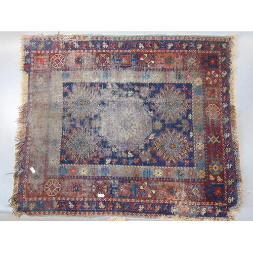 1554 - Mixed textiles including a Sumak rug (AF) 160 x 110cm, a Persian prayer mat (AF), 5 hand worked cros... 