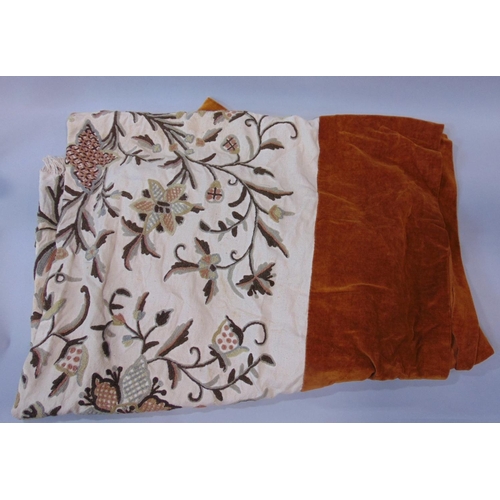 1560 - Collection of mixed fabric  pieces and panels including a crewel work piece with velvet border 130 x... 