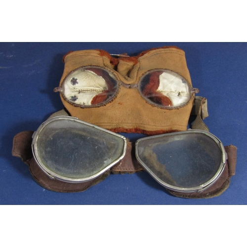 1902 - Two pairs of early aviation goggles with camel skin