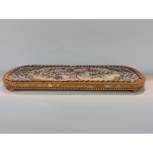 1903 - Late Victorian beadwork tray decorated with a floral spray with acanthus framing, rope braiding to t... 