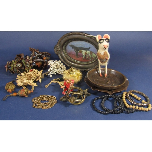 1905 - Unusual silver plated pin tray with central glass oval panel decorated in sand with two hounds, toge... 