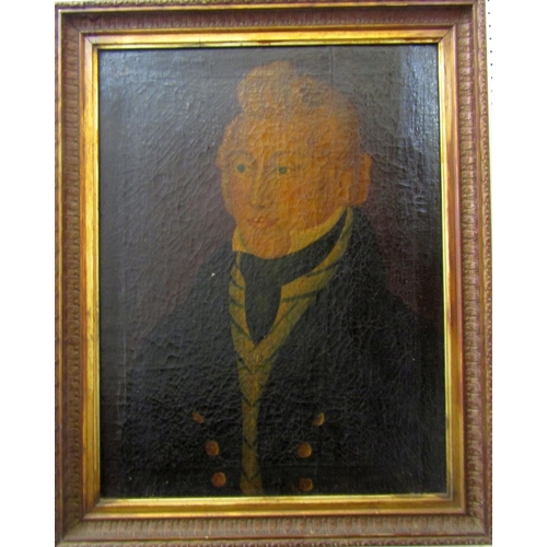 152 - Early 19th century school - Bust length portrait of a fair haired gentleman in naval style jacket wi... 