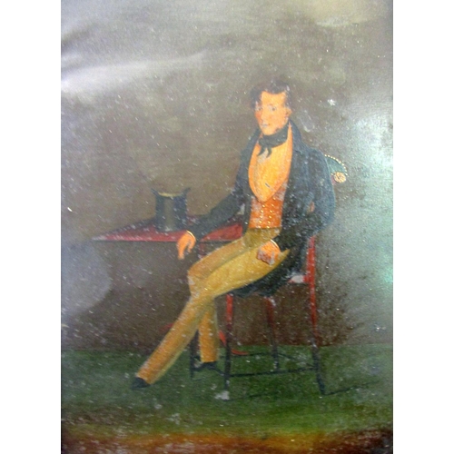 155 - 19th century school - Full length portrait study of a seated young gentleman, his top hat on the tab... 