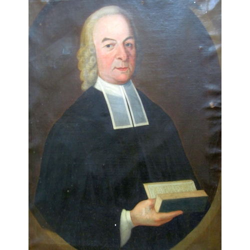 200 - 18th century school - Pair of half length portraits of a clerical style gentleman holding a prayer b... 