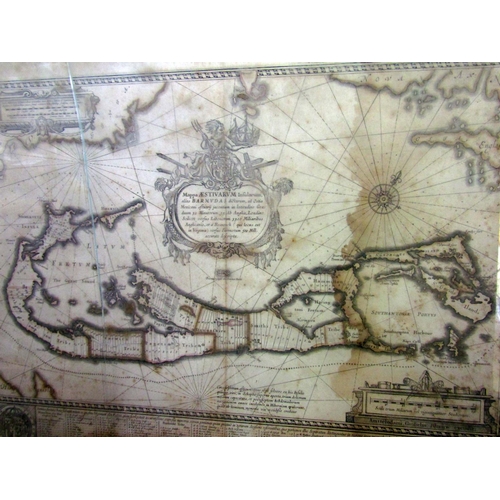 202 - Willem Blaeu (1571-1638) - Map of Bermuda (c.1630 or later) with some hand colouring and with inset ... 