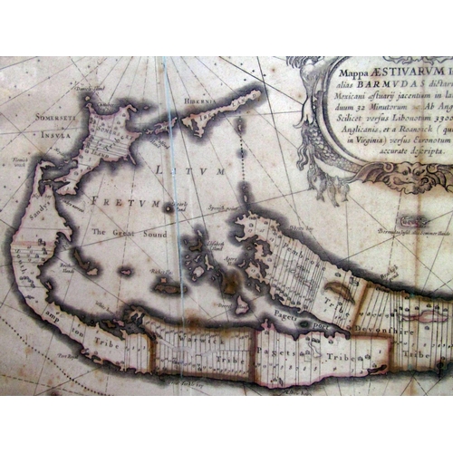 202 - Willem Blaeu (1571-1638) - Map of Bermuda (c.1630 or later) with some hand colouring and with inset ... 