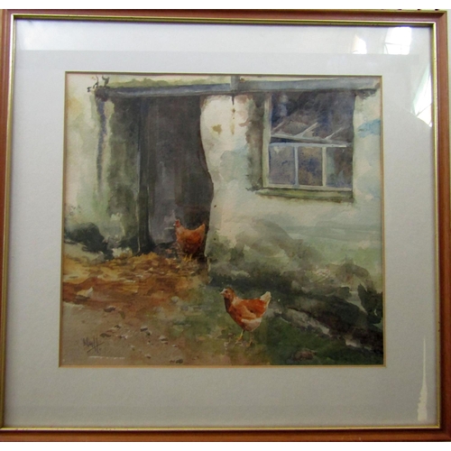 209 - Maureen Davie (20th century) - Doorway to the Henhouse, watercolour on paper, inscribed Mull and fur... 