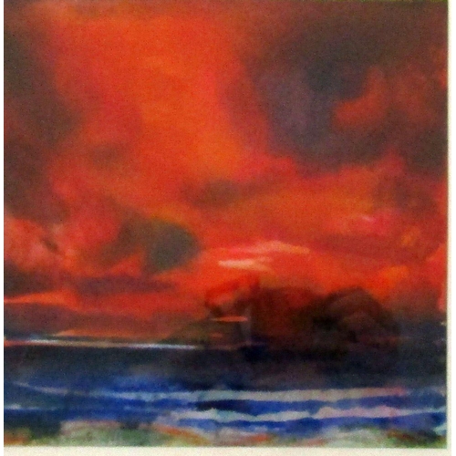 272 - Sir John Houston RSA, RSW (Scottish 1930-2008) - Bass Rock and Stormy Sunset, gouache on paper, sign... 