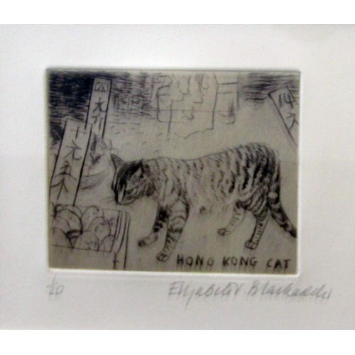 279 - Elizabeth Blackadder RA (British B.1931) - Hong Kong Cat, signed black and white limited edition etc... 