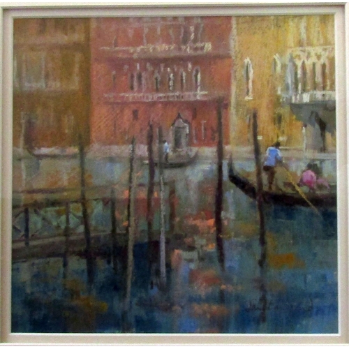 284 - Jane Lampard (Contemporary local artist) - Gondolas, Grand Canal, Venice, pastel on paper, signed, 2... 