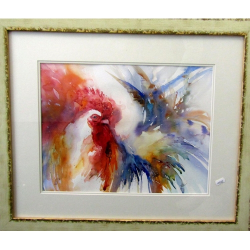 293 - Jean Haines SWA (British contemporary artist) - Morning Glory - Cockerel, watercolour on paper, sign... 