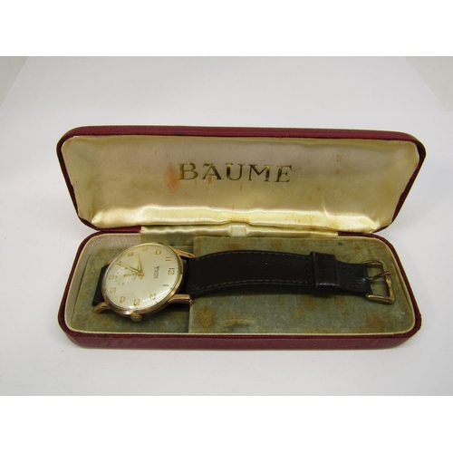 1455 - Vintage gent's Baume 9ct dress watch, champagne dial with Arabic numerals and subsidiary second dial... 