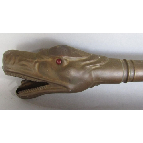 1894 - A large novelty serpent head car or travel horn, with glass eyes, open mouth and tongue, 100cm long ... 