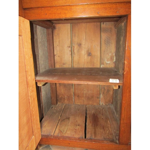 2418 - A 19th century cottage dresser, the lower section enclosed by two panelled doors and two drawers wit... 